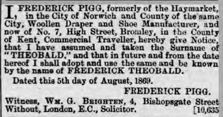 Pigg Fred name change Norfolk News 14 Aug 1869 (2)